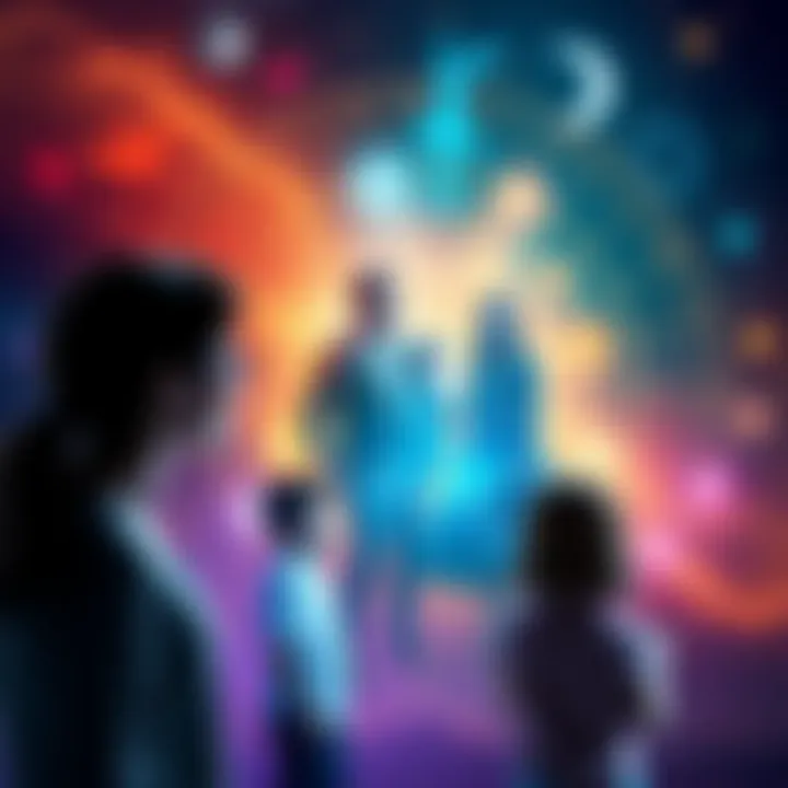 Illustration of an astrological chart with family symbols representing parent-child relationships