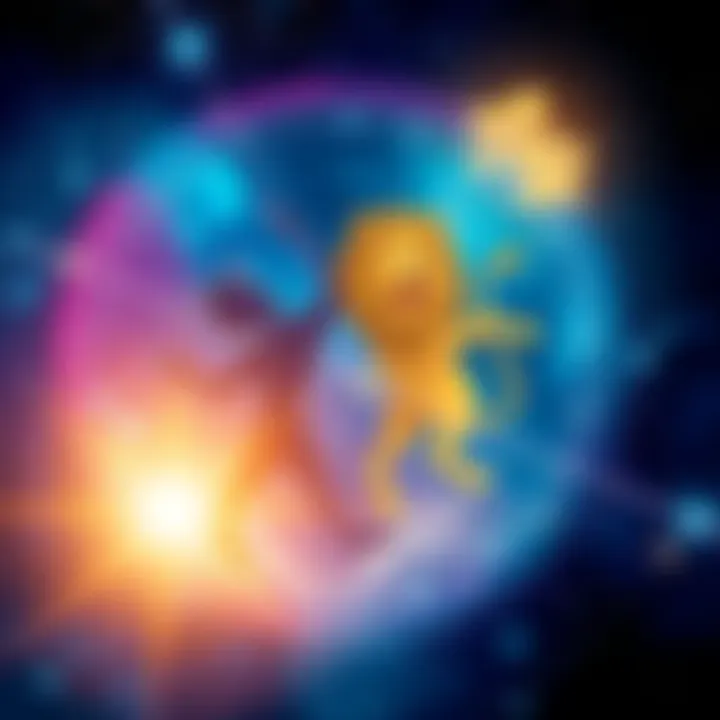 Illustration showing the symbols of Aquarius and Leo surrounded by stars, representing their influence on personal and career aspects in 2026.