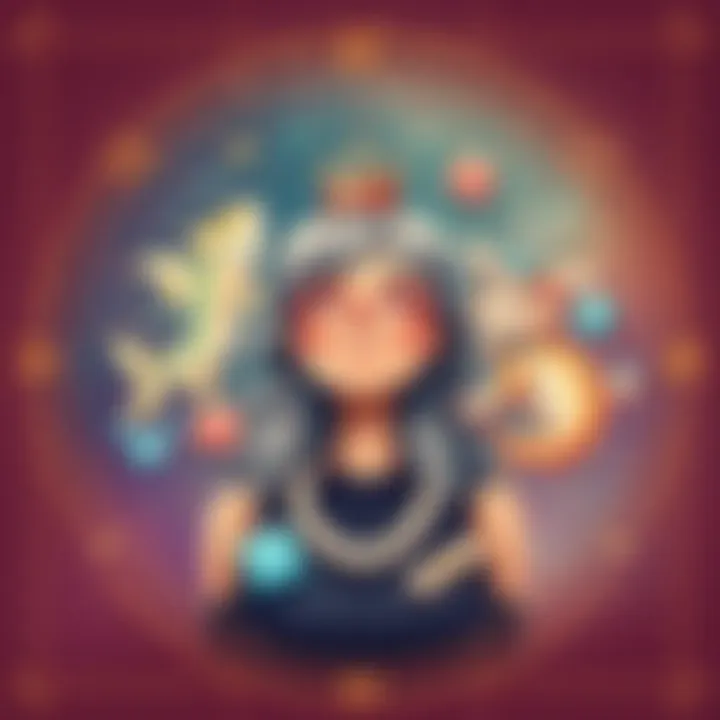 Astrological Signs and Personality Traits Illustration of Pisces, Virgo, and Aquarius symbols with playful elements representing humor and personality traits.