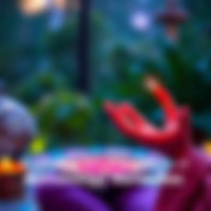 Astrological Remedies A person holding a colorful gemstone in one hand and chanting a mantra with the other in a serene setting.