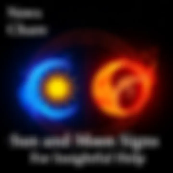 Astrological Signs Two celestial symbols representing the Sun and Moon signs with a starry background