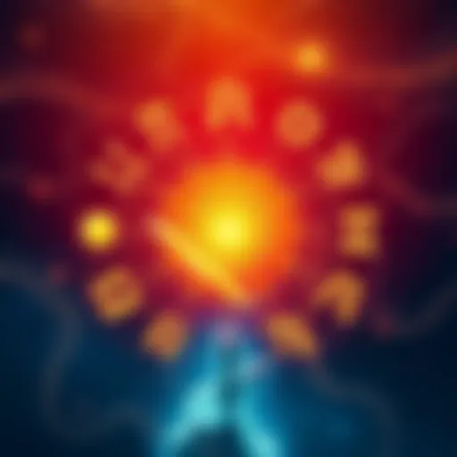 An artistic representation of all twelve zodiac signs with their symbols, surrounded by cosmic elements like stars and planets, reflecting daily astrological insights.