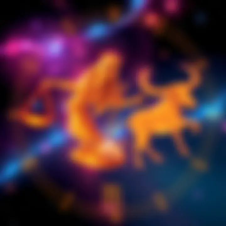 Astrological Signs Libra, Leo, and Taurus Illustration showing the symbols of Libra, Leo, and Taurus with associated traits and elements