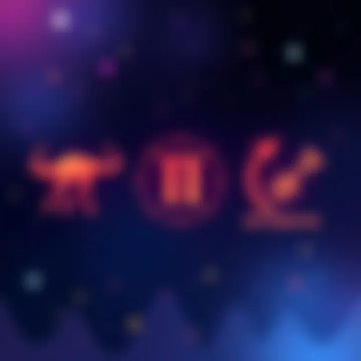 Illustration showing symbols of Taurus, Cancer, Sagittarius, and Scorpio with stars in the background