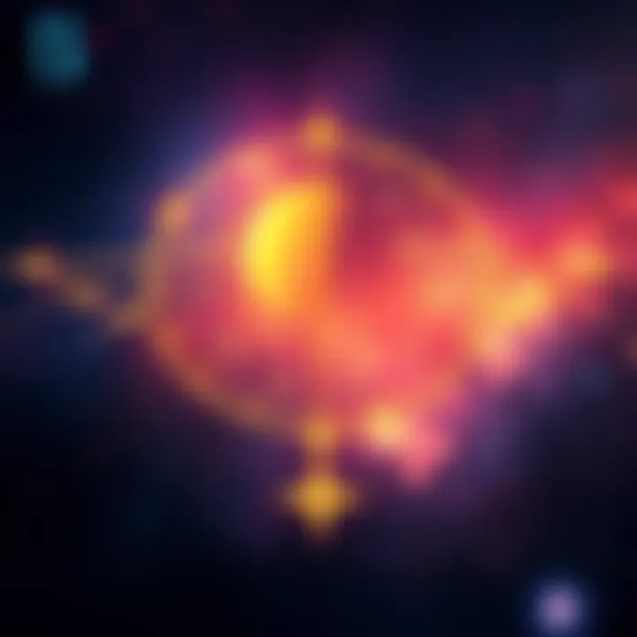 An illustration showing astrological symbols representing Guru Chandal Yog and Pishach Yog with a cosmic background.
