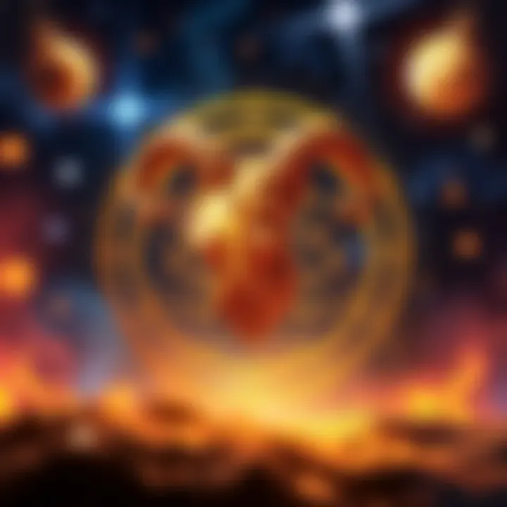 Astrological symbols with a focus on the Aries sign, representing Saturn's return and personal growth themes