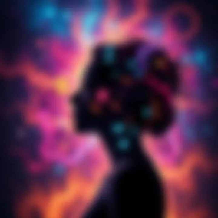 A collage of astrological symbols with a silhouette of a person reflecting beauty and aging gracefully.