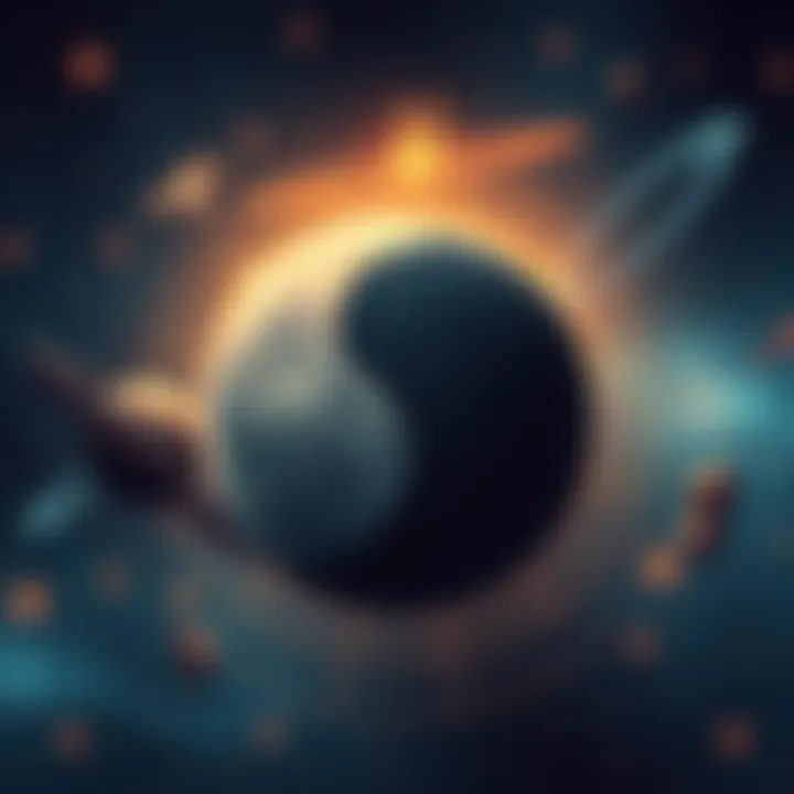 A graphic showing the astrological symbols for Mercury and the Moon, surrounded by a cosmic background with stars and planets, representing the connections between these celestial bodies in relationships.