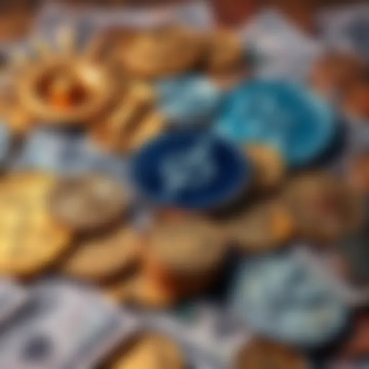 A collage of astrological symbols with coins and dollar bills, illustrating the connection between astrology and financial struggles.