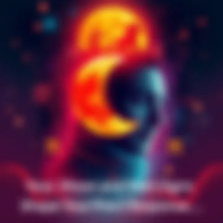 An illustration showing moon and mars symbols with zodiac signs in a colorful design, depicting emotions and conflict response.