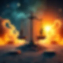 Different astrological symbols surrounding a balance scale, representing ethical dilemmas of Sun Signs