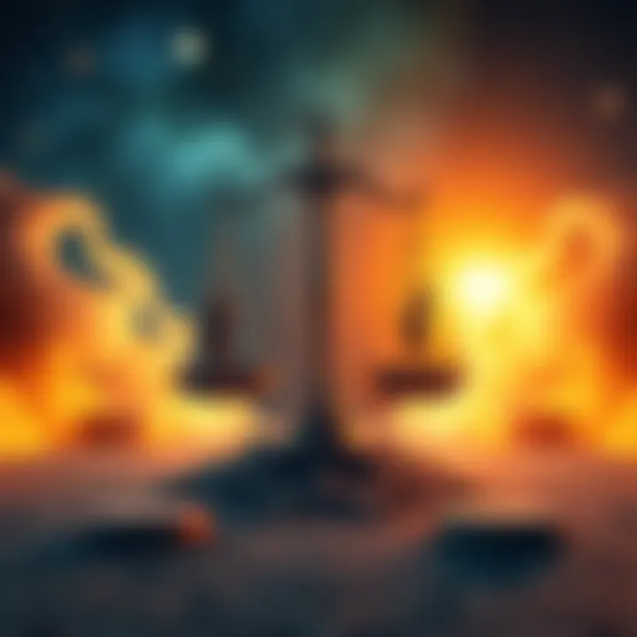 Different astrological symbols surrounding a balance scale, representing ethical dilemmas of Sun Signs