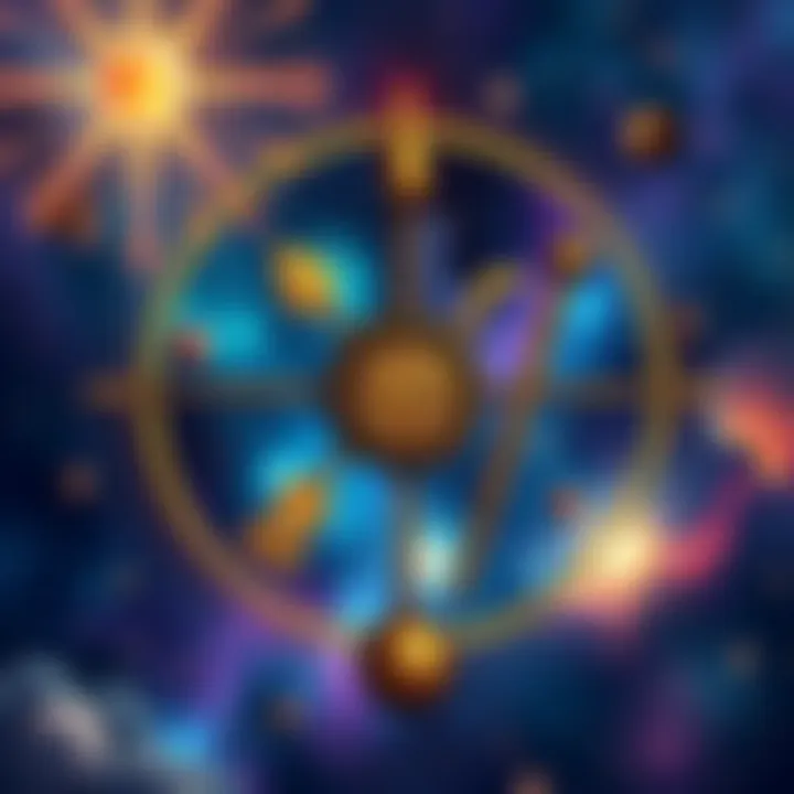 Astrological Symbols of Shrapit and Pishacha Yoga An illustration showing astrological symbols representing Shrapit and Pishacha yoga against a celestial background, symbolizing their impact on life and personal growth.