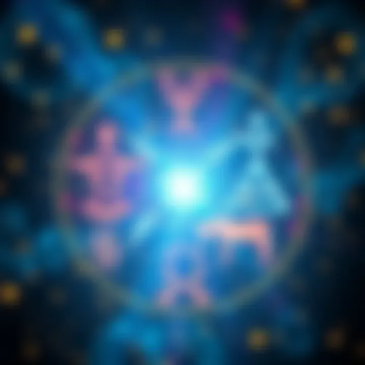 Astrological Symbols and Stars A collage of astrological symbols surrounded by twinkling stars, representing the Age of Aquarius and cosmic connections.
