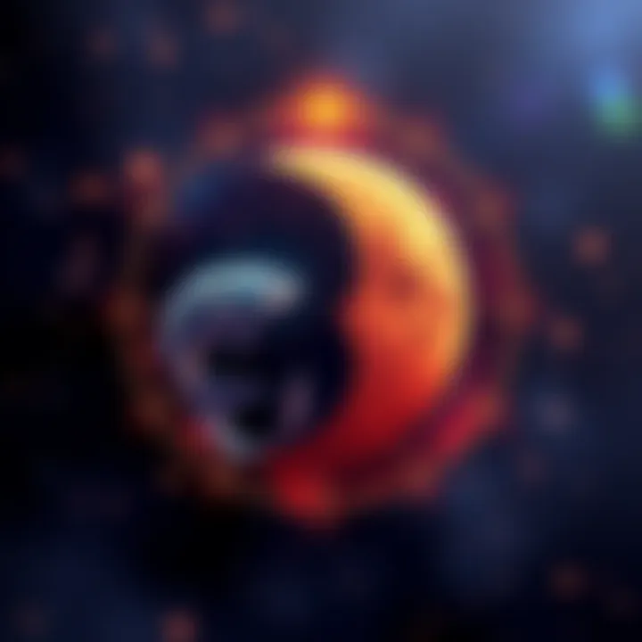 A visualization of the Pisces Sun symbol intertwined with the Scorpio Moon and Rising signs, showcasing their emotional depth and intuition.