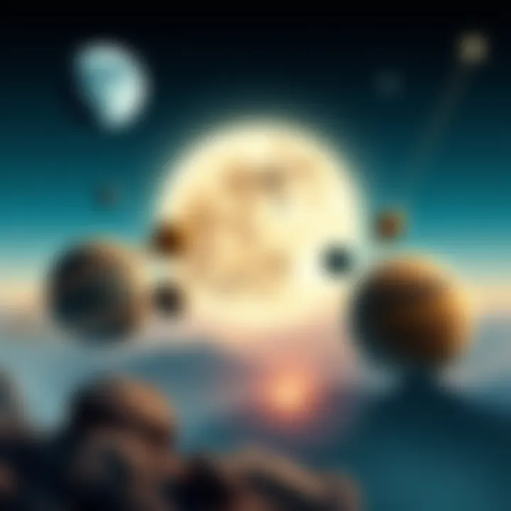 Illustration of planets aligning with a full moon in the background, symbolizing astrological changes affecting love and career.