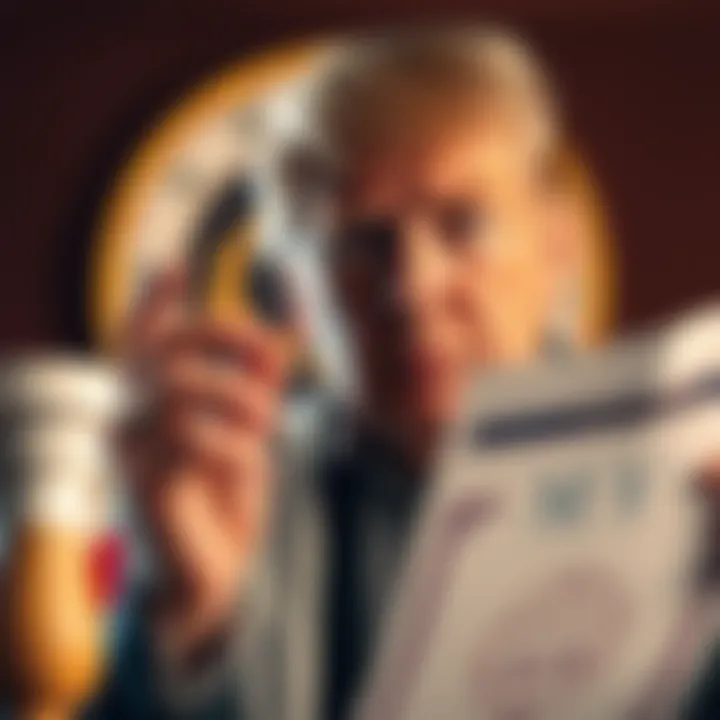 An astrologist looking at a chart with a concerned expression as they predict Donald Trump's future in a presidential term.