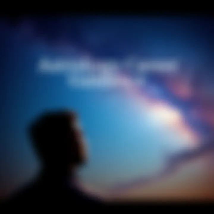A person looking at a starry sky with astrological symbols, contemplating career choices.