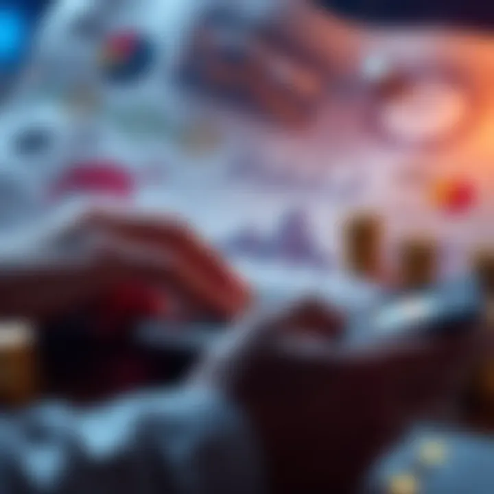 A person looking at astrological charts with a calculator and money symbols around them.