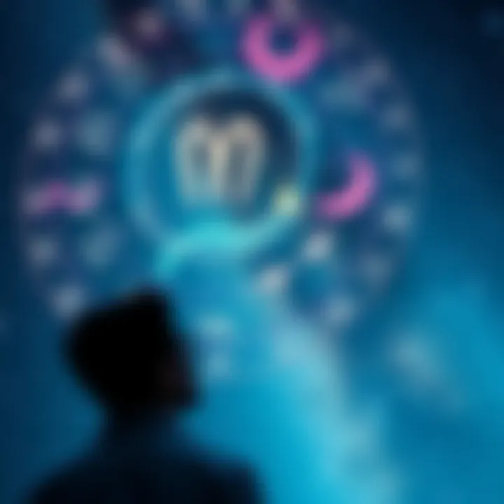 A person looking at a starry sky, contemplating their career choices with astrological symbols and charts around them.