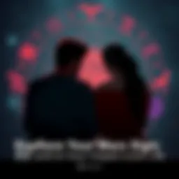 Astrology and Love Life A couple sitting apart, looking disappointed, surrounded by astrological symbols representing Mars signs, with a starry background.