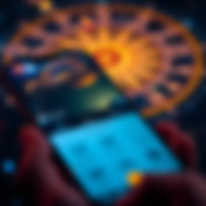A smartphone displaying an astrology app interface with zodiac signs and personalized charts.