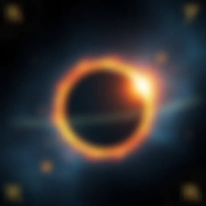 Illustration showing zodiac signs glowing under an eclipse with stars and cosmic elements surrounding them