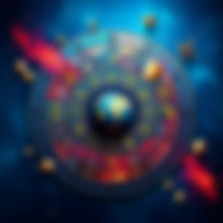 A colorful birth chart with various astrology symbols surrounding it, representing different zodiac signs and celestial bodies.