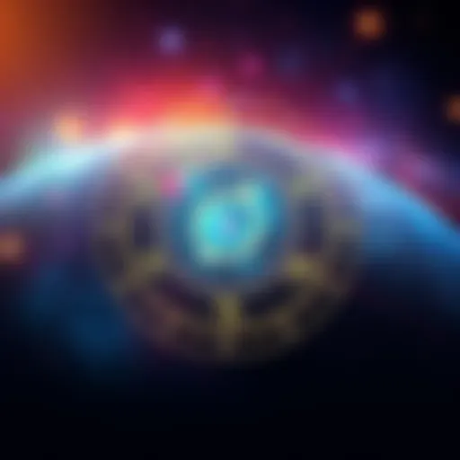 An illustration of a birth chart with zodiac signs and astrological symbols overlaying a cosmic background.