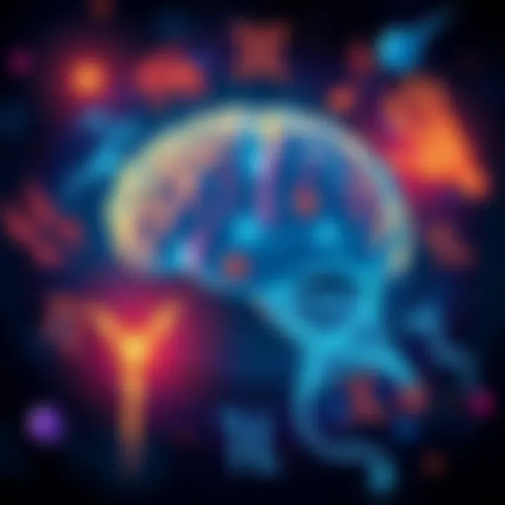 Illustration showing zodiac signs surrounding a human brain, highlighting personality traits and behaviors influenced by astrology.