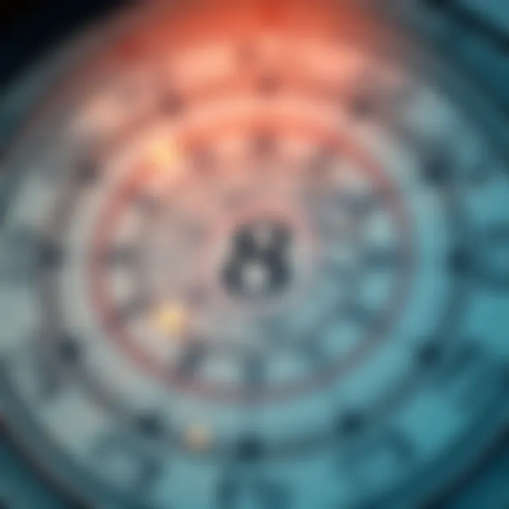 A close-up of an astrology chart showing the position of the 8th lord, with symbols and lines illustrating different life paths and transformations.