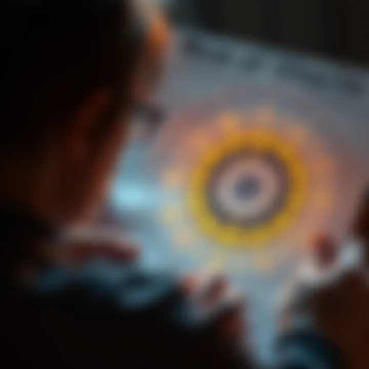 A person analyzing their mother's astrology chart, comparing it to their own, with zodiac signs and celestial symbols visible.