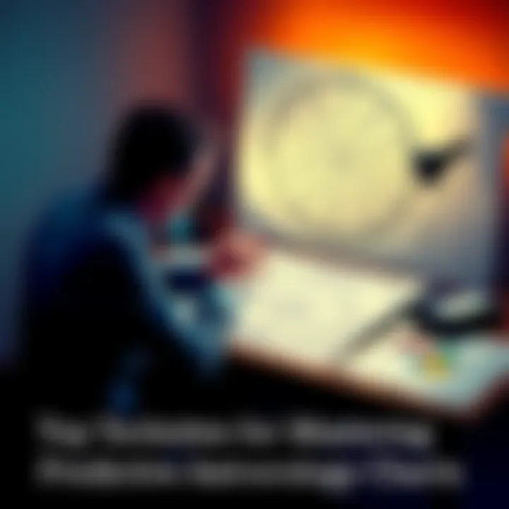 Astrology Chart Analysis A person studying a predictive astrology chart with astrological symbols and graphs on a desk