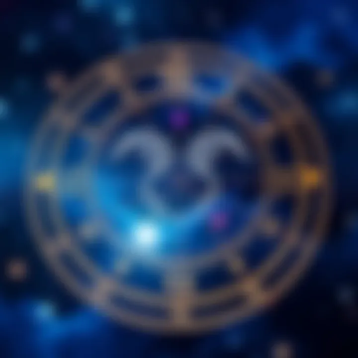 An astrology chart featuring the symbol for Aquarius with stars in the background.