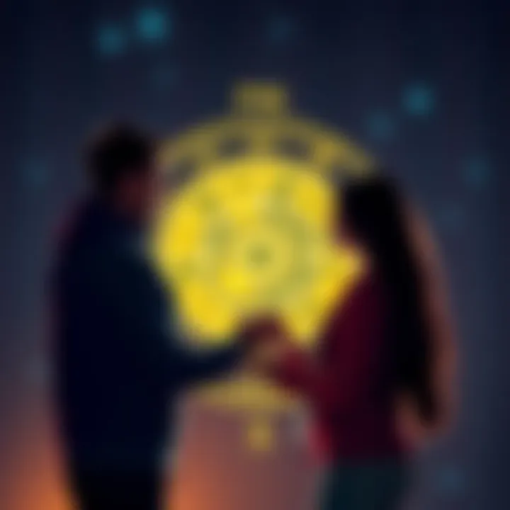 A couple looking at an astrology chart together, symbolizing love and relationships influenced by astrology.