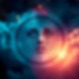 A natal astrology chart displaying various symbols that represent emotional pain and trauma, surrounded by soft celestial imagery.