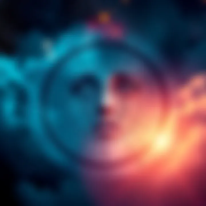 A natal astrology chart displaying various symbols that represent emotional pain and trauma, surrounded by soft celestial imagery.