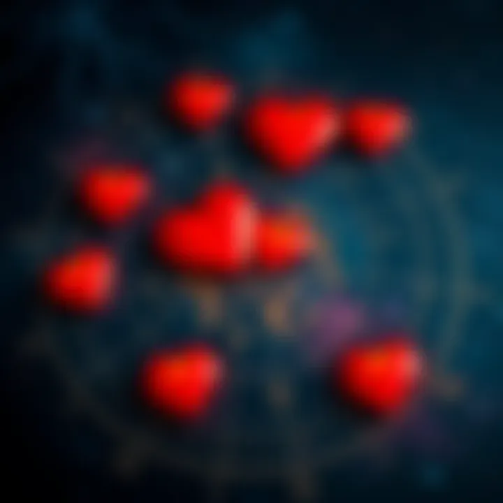 Astrology Chart with Heart Symbols An astrology chart featuring heart symbols representing love and trauma linked to zodiac signs