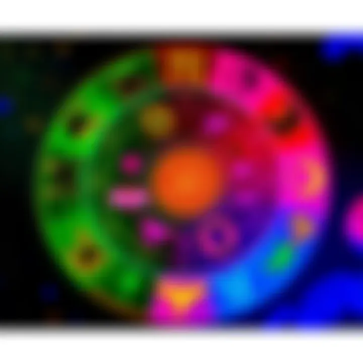 Astrology Chart with Psychic Symbols A colorful astrology chart featuring symbols for different signs, with a focus on psychic abilities like intuition and empathy.