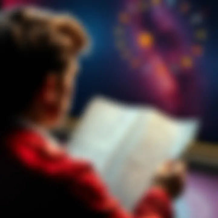 A person looking at an astrology chart with zodiac signs and planets while pondering life decisions.