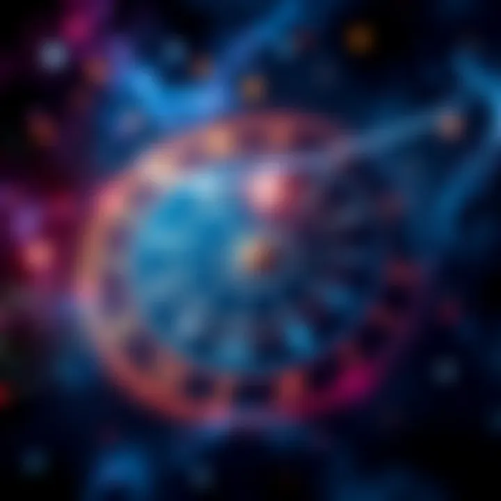 A visual representation of an astrology chart with zodiac symbols, stars, and celestial elements, symbolizing ambitions for fame and success.