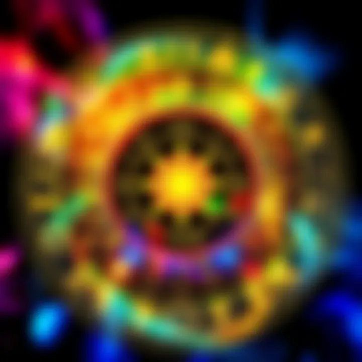 A colorful astrology chart with zodiac signs and celestial symbols, representing personal struggles and insights.