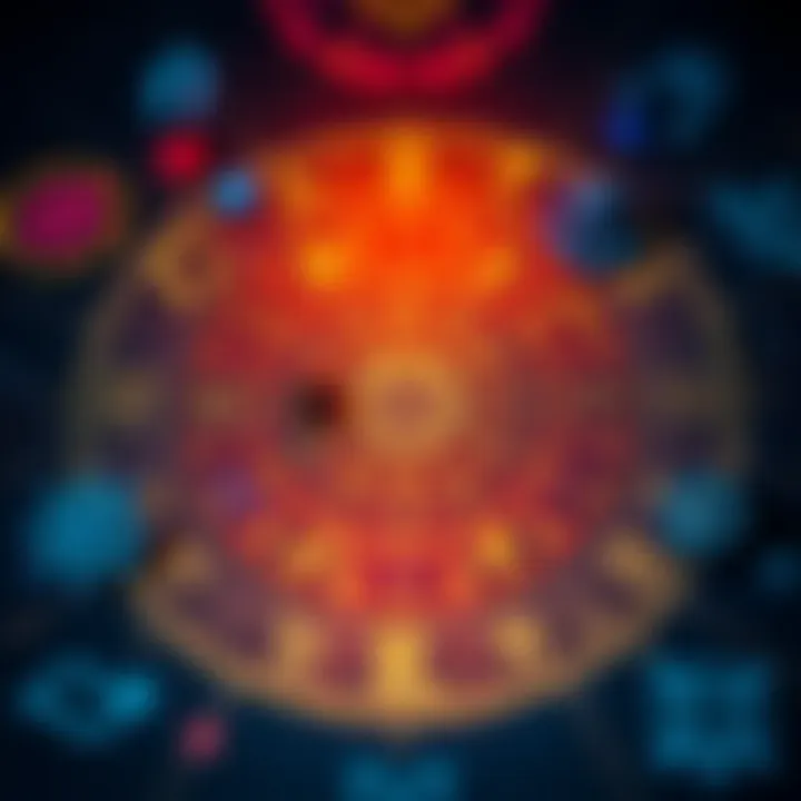 An astrology chart with zodiac signs and symbols, symbolizing guidance in love and career decisions.