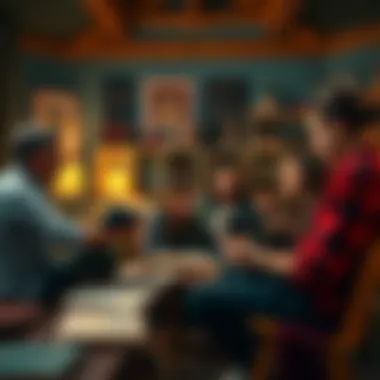 A group of people sharing their personal stories about astrology in a cozy setting with books and charts around them.