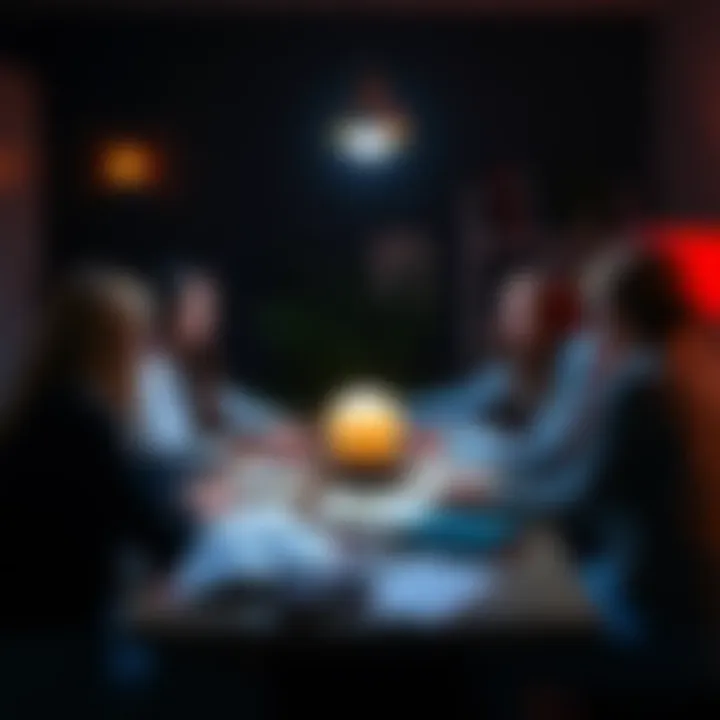 Group of people discussing astrology concepts, with books and notes on a table