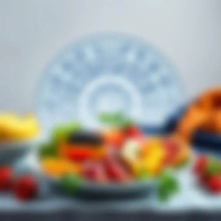 A birth chart with zodiac signs and symbols surrounding a plate of healthy food representing the connection between astrology and eating habits.