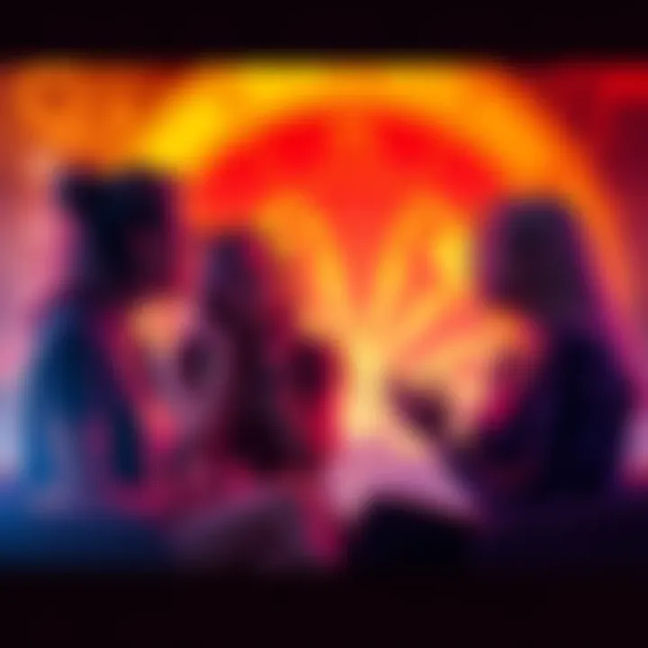 A group of astrology enthusiasts chatting about the emotional traits of Scorpio men, with zodiac symbols in the background.