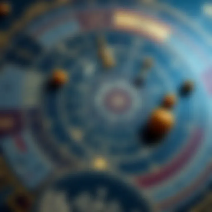 A close-up of an astrology hora chart featuring various symbols and planets, illustrating its components and meanings.