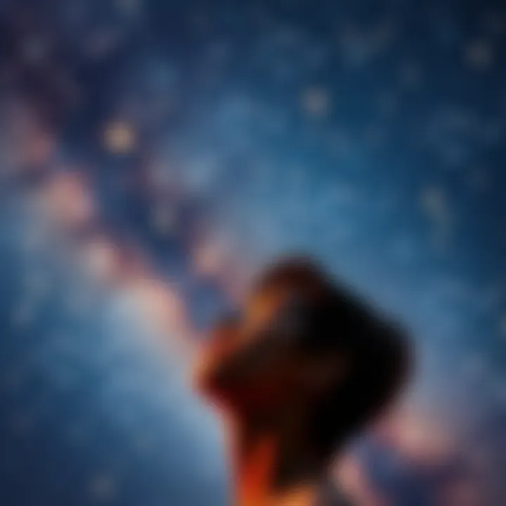 A person looking up at the night sky filled with stars, reflecting on life's unexpected twists, with a thoughtful expression on their face.