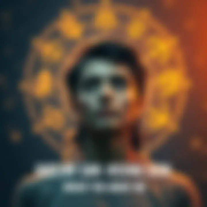 A person gazing thoughtfully with astrological symbols in the background, representing rising signs and their influence on appearance.